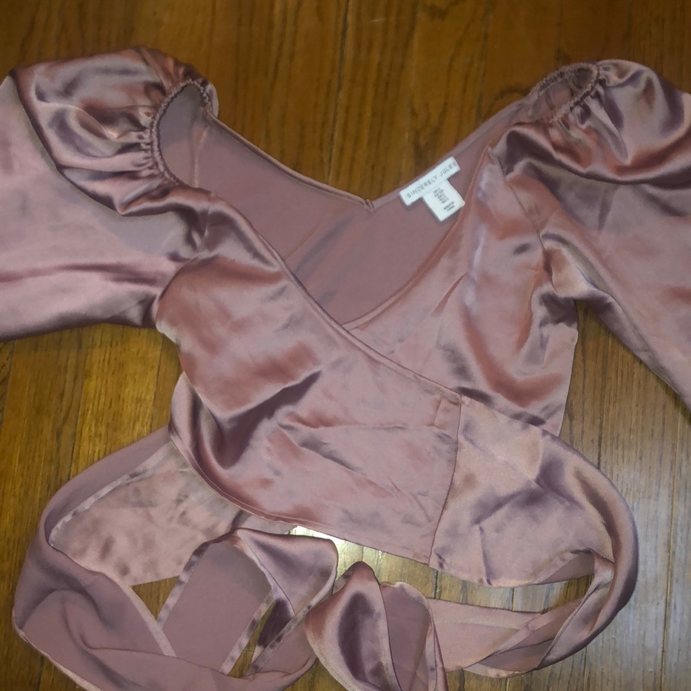Sincerely Jules Mauve Satin Tie Up Long Sleeve Crop Top